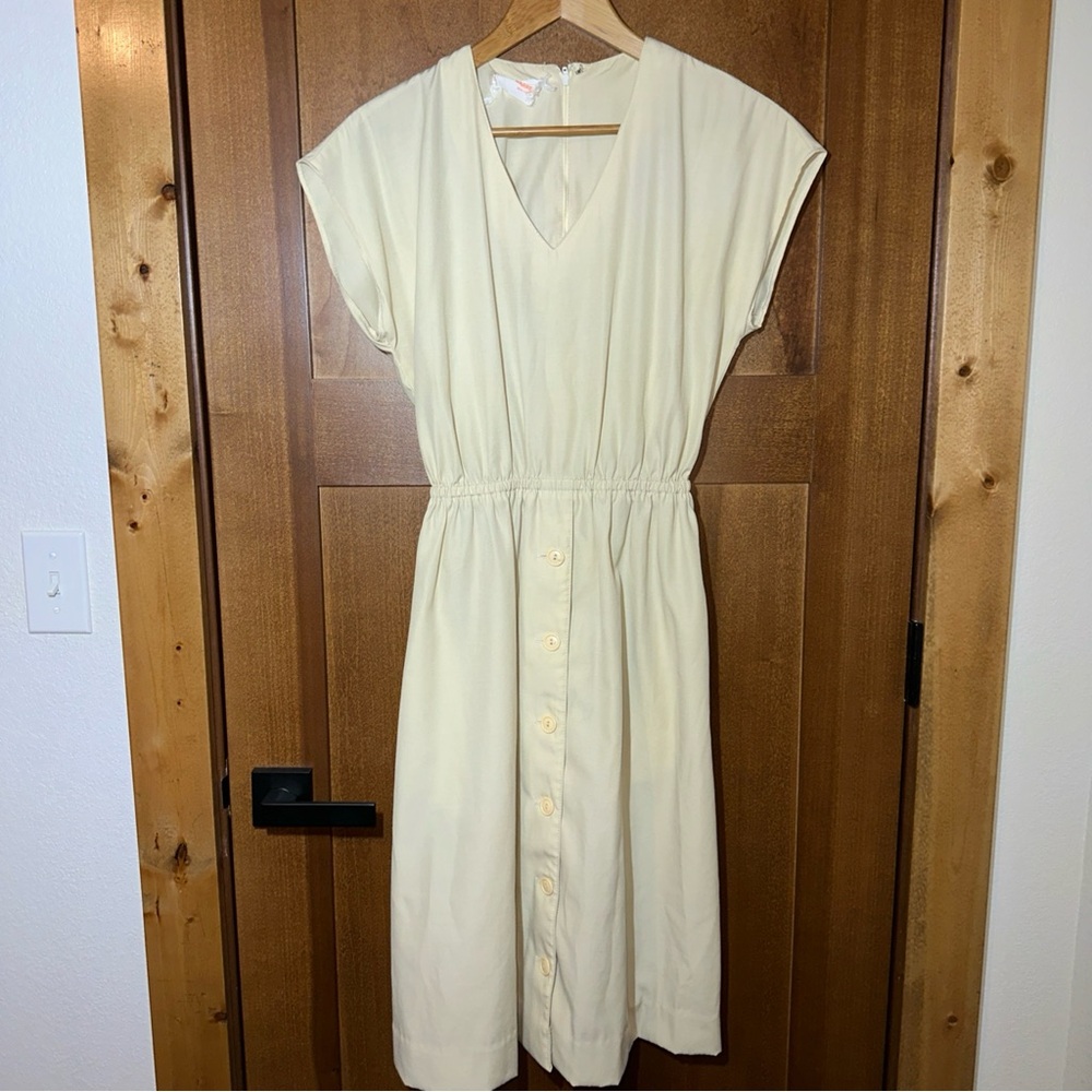 Vintage David Warren Linen Blend Midi‎ Dress Off White Button Cottagecore Medium